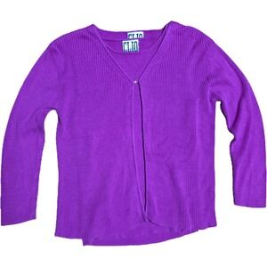 VTG CLIO Women's Purple Ribbed Silk‎ Blend V-Neck Cardigan & Tank 2pc Set Size M
